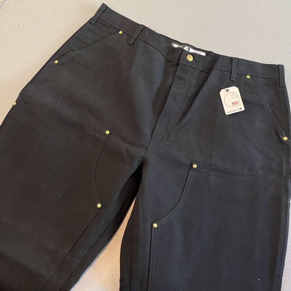 Carhartt B01 BLK Loose Fit Firm Duck Double Front Utility Work Pants Men 42x32 - Picture 1 of 9